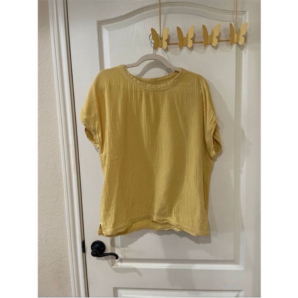 Faherty Organic Cotton Dream Gauze Round Neck Cap Sleeve Yellow Large
